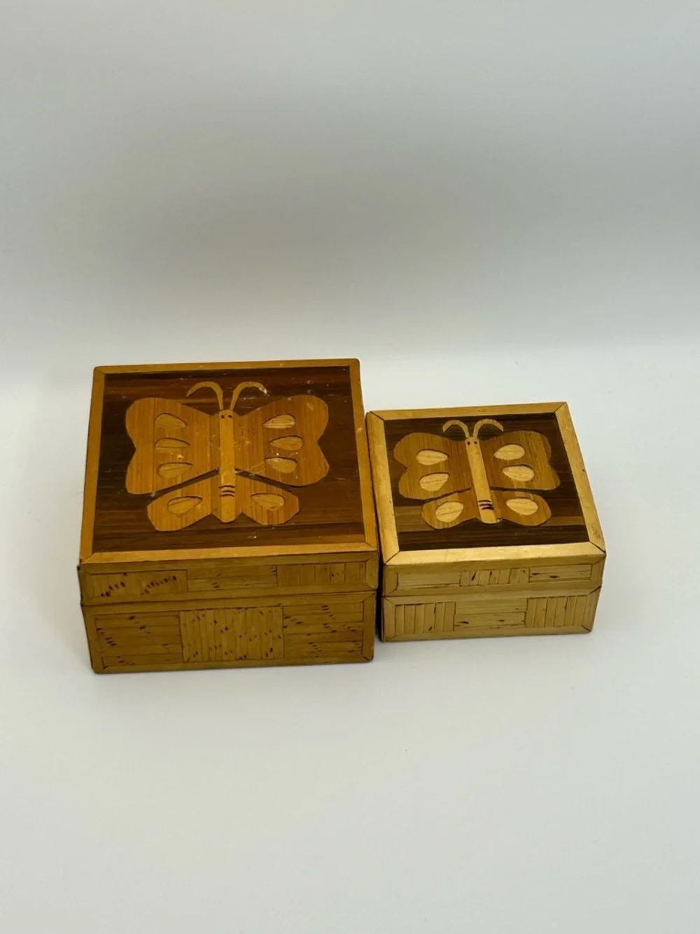 Vintage Bamboo Butterfly Inlay Trinket Box Set of 2 Keepsakes Philippines